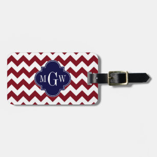 Burgundy Wht Zickzack Navy Blue 3 Initial Monogram Gepäckanhänger