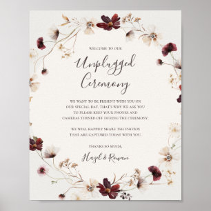 Burgundy Wildblume Beige Unplugged Zeremony Sign Poster