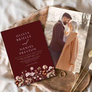 Burgundy Wildblume Foto Garden Wedding Einladung