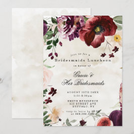Burgundy Wildblumen Bridesmaids Luncheon Einladung