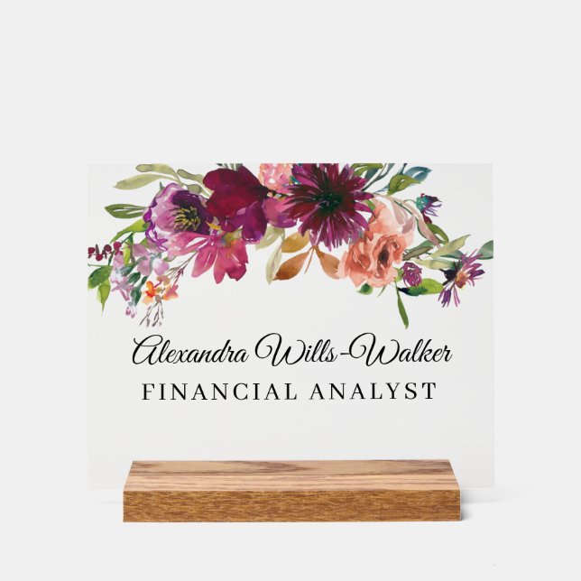 Burgundy Wildflower Floral  Acrylschild (Vorderseite)