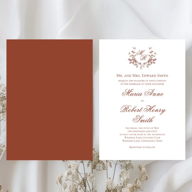 Burgundy Wine Calligraphy Script Monogram Wedding Einladung (Elegant burgundy rust wedding invitations. )