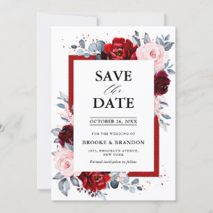 Burgundy Wine Dusty Blue Slate Save the Date
