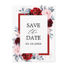 Burgundy Wine Dusty Blue Slate Save the Date
