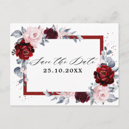 Burgundy Wine Dusty Blue Slate Save the Date Postkarte