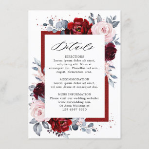 Burgundy Wine Dusty Blue Slate Wedding Details Begleitkarte