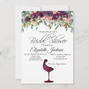 Burgundy Wine Glass Rose Brautparty Einladung