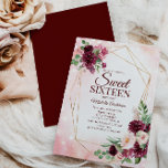 Burgundy Wine Gold Boho Aquarell Blumensüß 16 Einladung<br><div class="desc">Feiern Sie ihren sechzehnten Geburtstag mit unseren Burgunder Wein Gold Boho Wasserfarbe Floral 16 . Geburtstag Einladungen. Personalisieren Sie mit Ihren Veranstaltungsinformationen eine Art Karte,  die Ihre Freunde und Familie beeindruckt. Entworfen mit einem eleganten Aquarellhintergrund und Designelementen wie bordeauxfarbenen Blumenbouquets,  einem vergoldeten Rahmen und modernen Schriftart.</div>