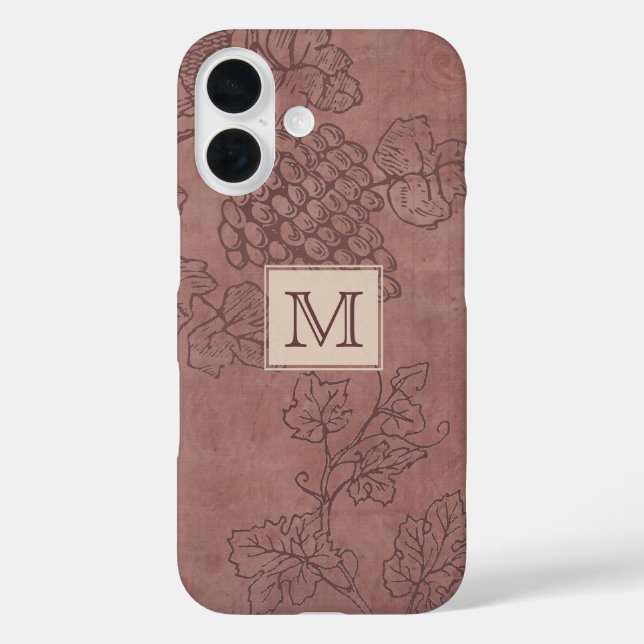 Burgundy Wine Grapevine Monogram Case-Mate iPhone Hülle (Rückseite)