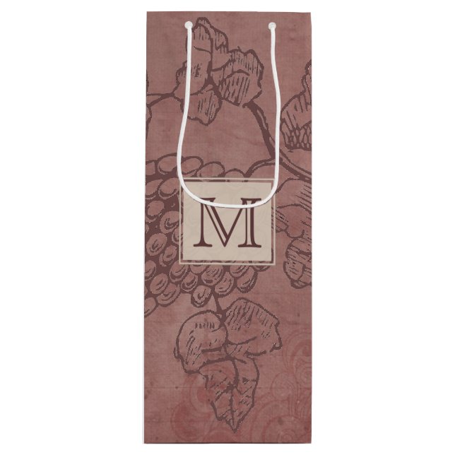 Burgundy Wine Grapevine Monogram Geschenktüte Für Weinflaschen (Vorderseite)