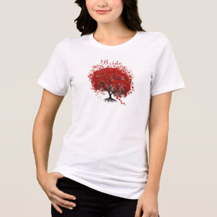 Burgundy Wine Heart Leaf Tree Wedding T - Shirt