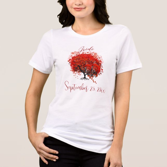 Burgundy Wine Heart Leaf Tree Wedding T - Shirt (Vorderseite)