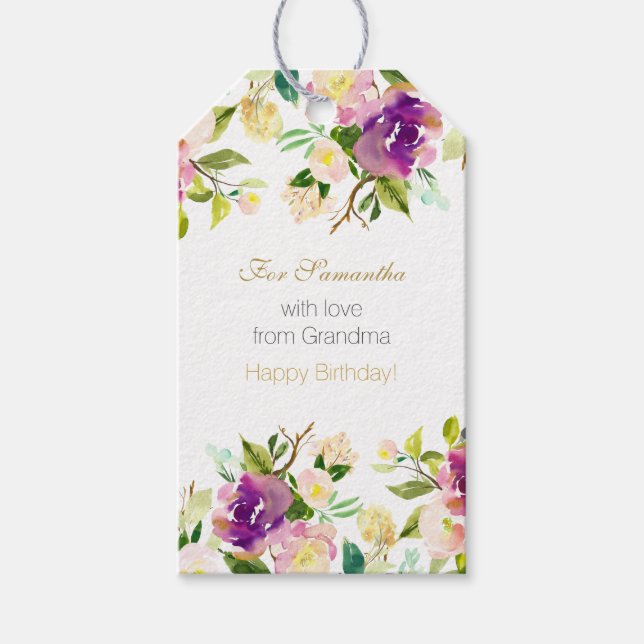 Burgundy Wine Pink Aquarell Blumengiftmarke Geschenkanhänger (Vorderseite)