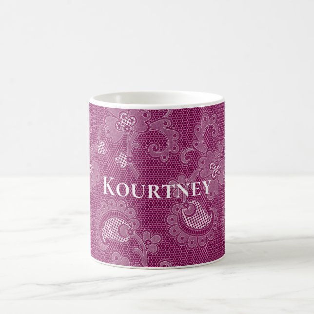 Burgundy Wine White Lace Floral Kaffeetasse (Mittel)