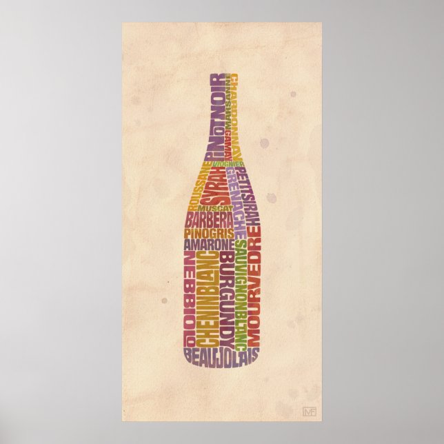 Burgundy Wine Word Flasche Poster (Vorne)