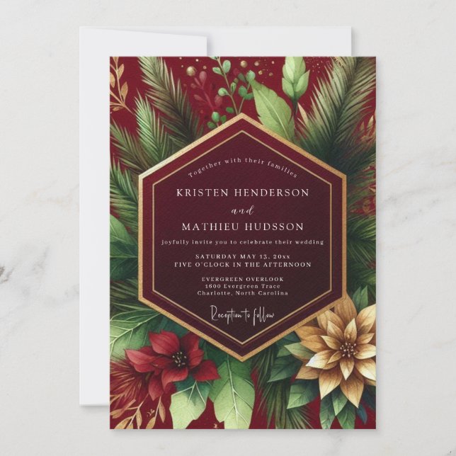 Burgundy Winter Bloom Wedding Einladung (Vorderseite)