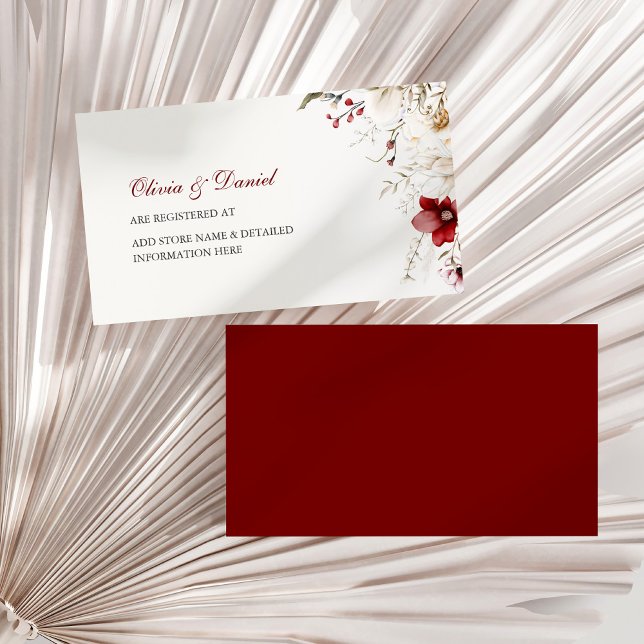 Burgundy Winter Elegance Registrierungskarte Begleitkarte (Burgundy Winter Elegance Registry Card on a sunny dry palm leaf.)
