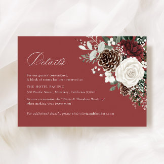 Burgundy Winter Floral Wedding Hotel Details Begleitkarte