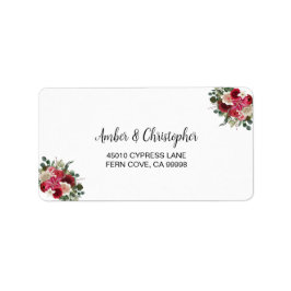 Burgundy Winter Floral Wedding RSVP Rücksendeadres Adressaufkleber