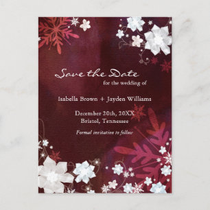 Burgundy Winter Wedding Save the Date Ankündigungspostkarte