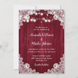 Burgundy Wood Lace Romantische Rustikale Hochzeit Einladung