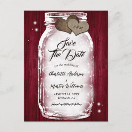 Burgundy Wood String Lights Mason Jar Wedding Ankündigungspostkarte