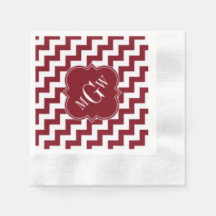 Burgundy Wt Zickzack Burgundy Quatrefolie 3 Monogr Serviette