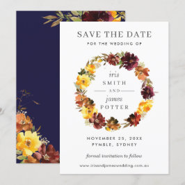 Burgundy Yellow Floral Wedding Save the Date Card Einladung