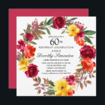 Burgundy Yellow Orange Floral 60. Geburtstag Einladung<br><div class="desc">Mit dieser eleganten 60. Geburtstagsfeier ehren Sie eine besondere Person. Herbstliche Blume schaffen einen wunderschönen Aquarellkranz.</div>