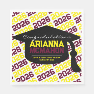 Burgundy Yellow Personalisiert Graduation Cap Pape Serviette