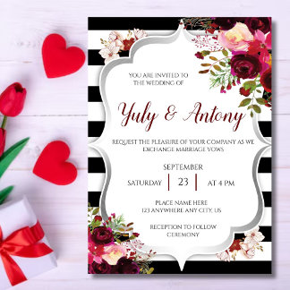 Burguny Template Invitación boda rojo borgoña  Einladung