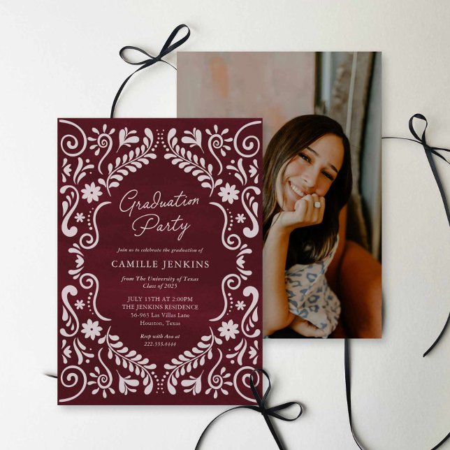 Burgurgy Fiesta Graduation Party Photo Invite Einladung (Burgundy Fiesta Graduation Party Photo Invitation)