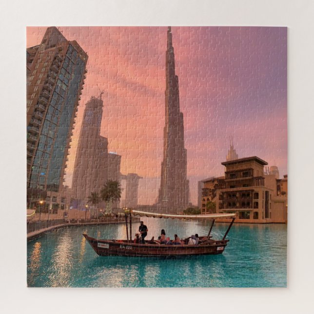 Burj Khalifa Boat See Stadtscape Puzzle (Vertikal)