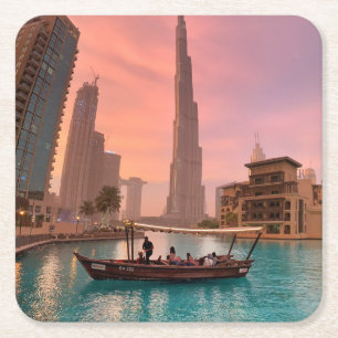 Burj Khalifa Boat See Stadtscape Rechteckiger Pappuntersetzer