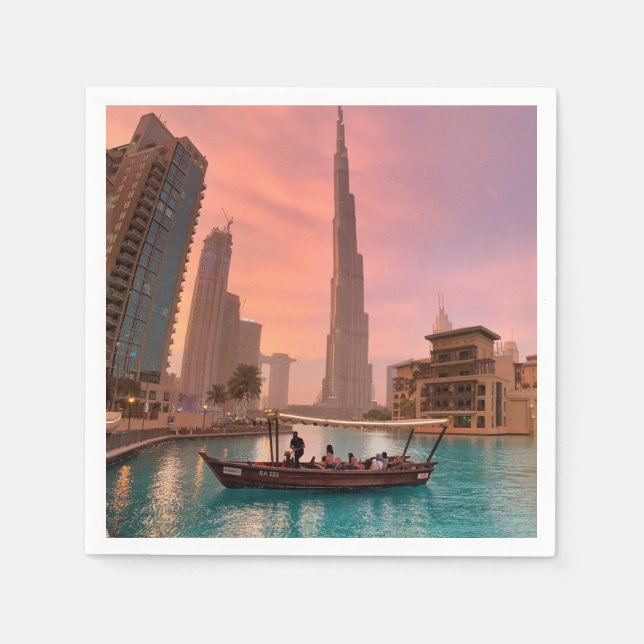 Burj Khalifa Boat See Stadtscape Serviette (Vorderseite)