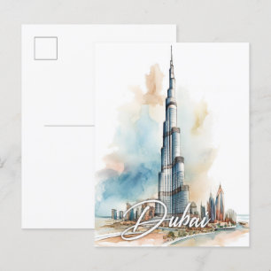 Burj Khalifa Dubai Aquarellmalerei Reise Postkarte