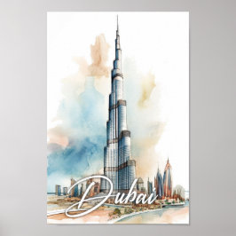 Burj Khalifa Dubai Wasserfarbenmalerei Reisen Poster
