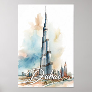 Burj Khalifa Dubai Wasserfarbenmalerei Reisen Poster