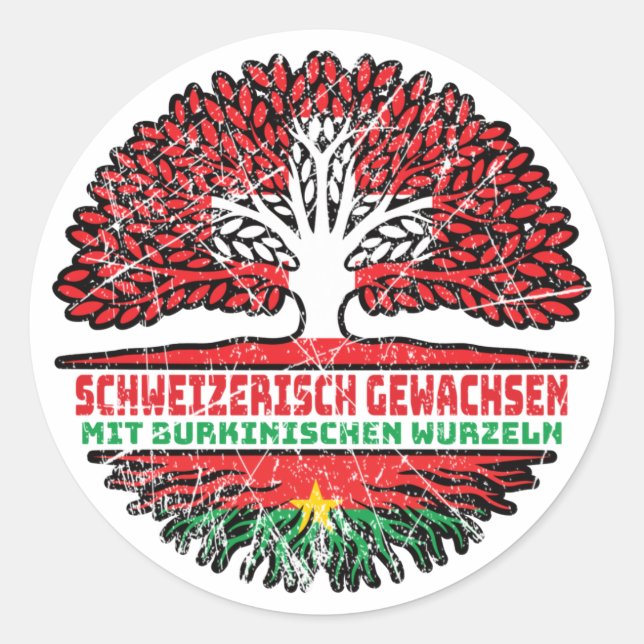 Burkina Faso Burkinisch Schweizer Schweiz Baum Runder Aufkleber (Vorderseite)