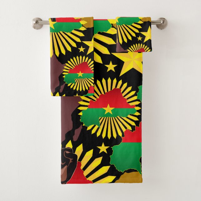 Burkina Faso Karte, Flagge und Revolution Fest Badhandtuch Set (Insitu)