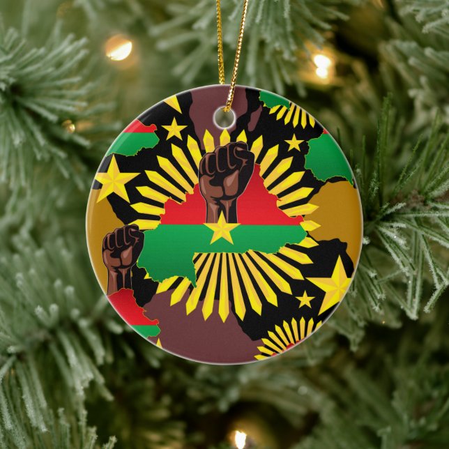 Burkina Faso Karte, Flagge und Revolution Fest Keramik Ornament (Baum)