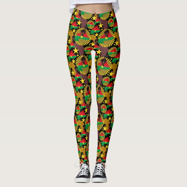 Burkina Faso Karte, Flagge und Revolution Fest Leggings (Vorderseite)
