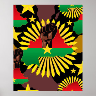 Burkina Faso Karte, Flagge und Revolution Fest Poster