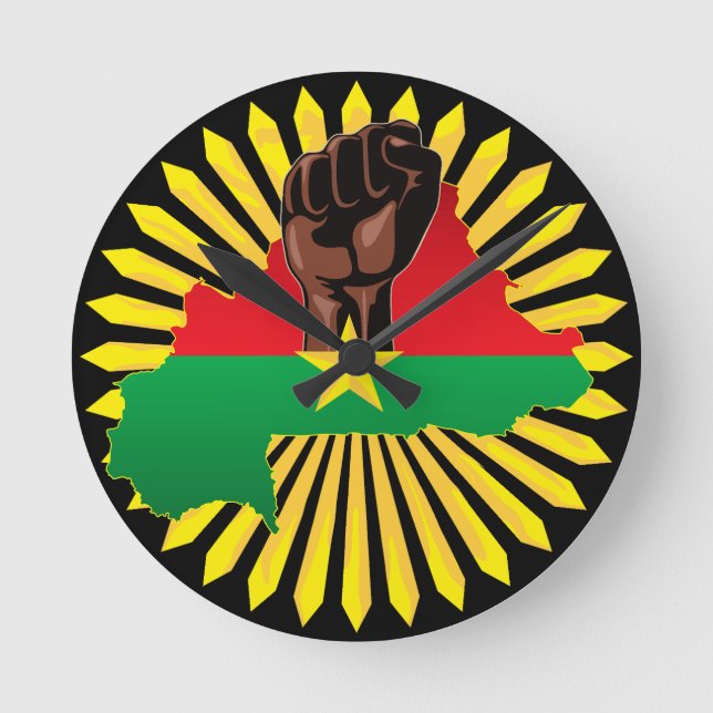 Burkina Faso Karte, Flagge und Revolution Fest Runde Wanduhr (Vorderseite)