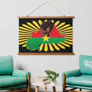 Burkina Faso Karte, Flagge und Revolution Fest Wandteppich Mit Holzrahmen