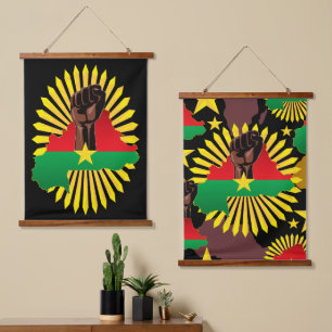 Burkina Faso Karte, Flagge und Revolution Fest Wandteppich Mit Holzrahmen