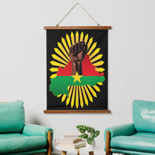 Burkina Faso Karte, Flagge und Revolution Fest Wandteppich Mit Holzrahmen