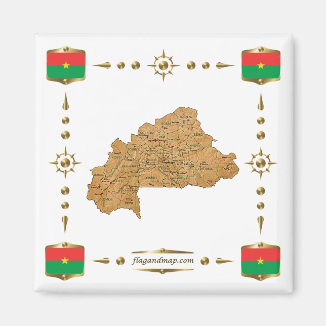Burkina Faso Karte + Flaggen Magnet (Vorne)