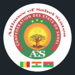 Burkina, Mali and Niger, Alliance of Sahel States Runder Aufkleber<br><div class="desc">Proud African Identity,  love Africa,  Pan African,  Pan Africanism,  This Black History Gift ,  Black History Month African
Unity in Strength,  Ibrahim Tare,  Gen ,  Celebrate the historic unity and shared strength of the Sahel region,  AES tees,  Juneteenth freedom day with this Perfect Design for African American,  afro American</div>