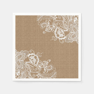 Burlap and Lace Shabby Chic Paper Napkin Serviette
